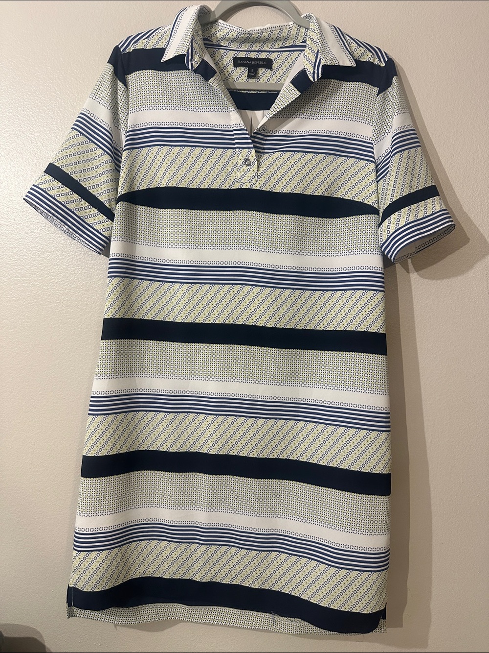 Banana Republic Striped Geometric Print Polo Shirt Dress Medium Short Sleeve Sz